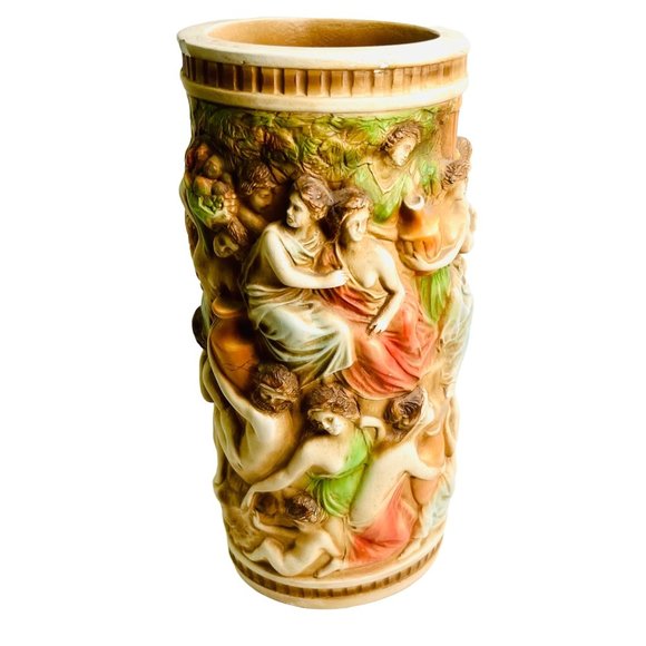 Vintage Roman Bath Garden Chalk Ware Vase 11" x 4.5" - Picture 3 of 9